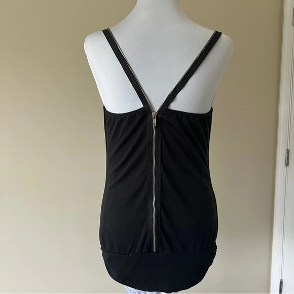 Miley Cyrus & Max Azria Black Draped Front Tank Top with Zipper Back - Size M - Picture 5 of 6